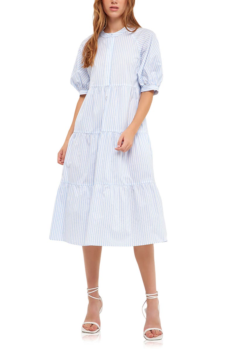 English Factory Stripe Tiered Midi Dress, Main, color,