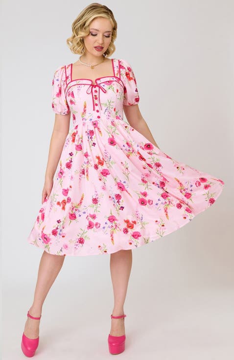 1940s Sweetheart Button Front Swing Dress