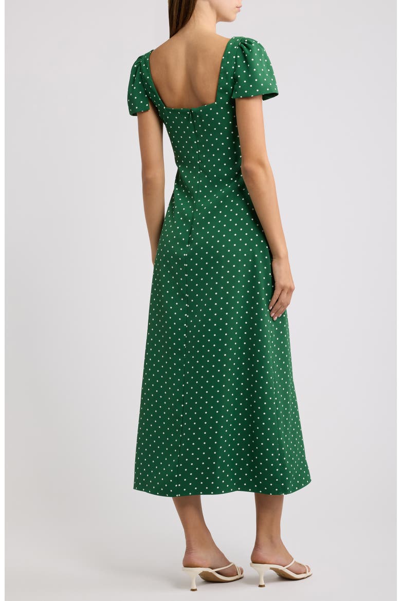 Polka Dot Square Neck Midi Dress, Alternate, color, GREEN POLKA DOT