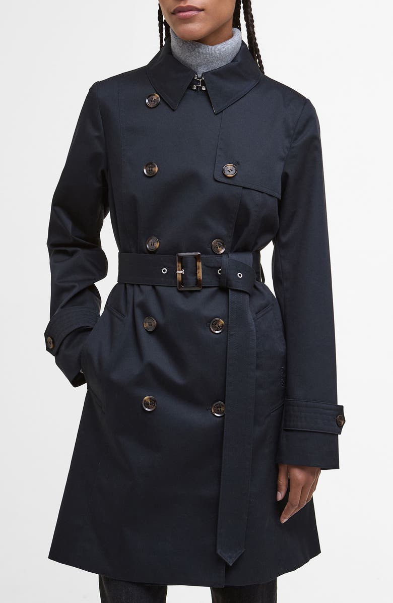 Barbour Great Belted Water Resistant Twill Trench Coat, Main, color, Dark Navy/ Hessian Tartan