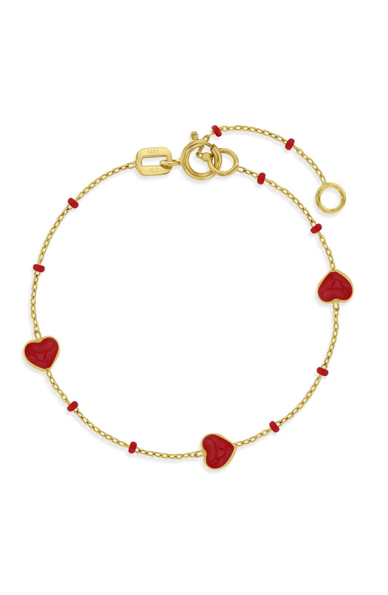 In Season Jewelry 14k Red Enamel Heart Girls Bracelet, Main, color, Red