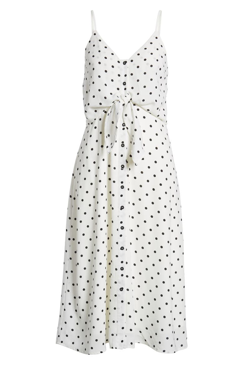 Polka Dot Tie Waist Midi Dresss, Alternate, color, BLACK DOT