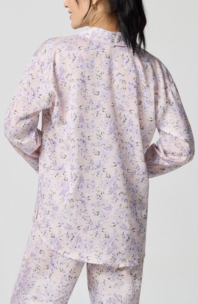 Florence by Mills Dream Satin Pajama Shirt, Alternate, color, Lavender Bouquet