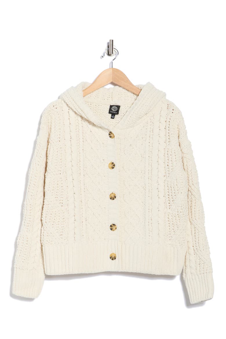 Cable Knit Hooded Cardigan, Alternate, color, CREAM