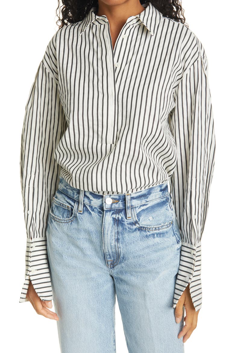 Whitney Stripe Popover Shirt, Main, color, BLANC MULTI