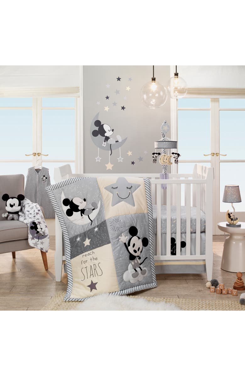 Lambs & Ivy Disney Baby Mickey Mouse 4-Piece Crib Bedding Set, Alternate, color, Gray