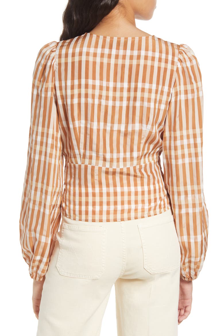Print V-Neck Empire Waist Blouse, Alternate, color, BROWN CHECK
