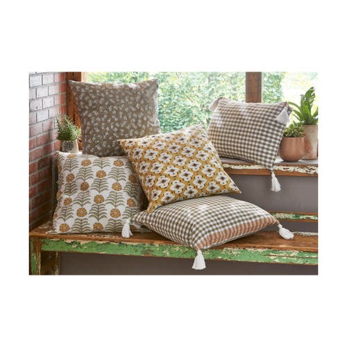 Tag 22"x22" Black Honeysuckle Block Print Cotton Accent Decorative Throw Pillow Poly Filled Removabl In Brown