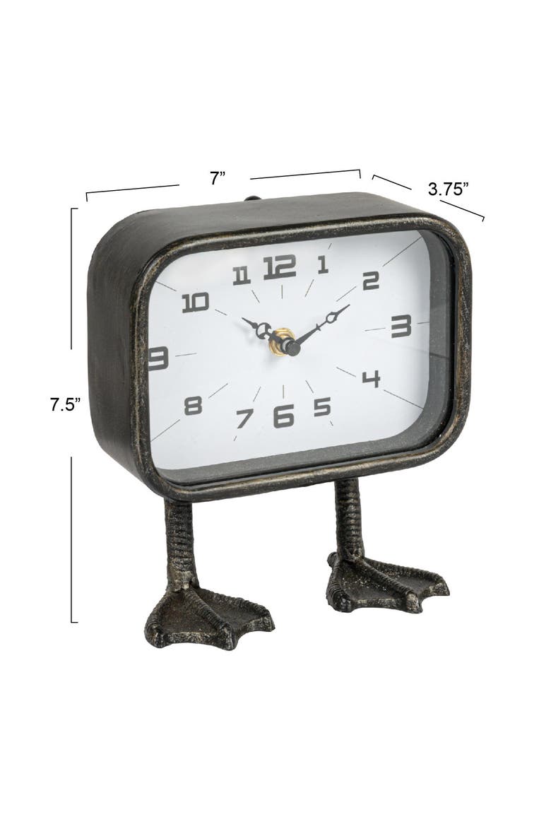 7.75-Inches Metal Standing Clock with Duck Feet, Gunmetal Finish, Alternate, color, Black