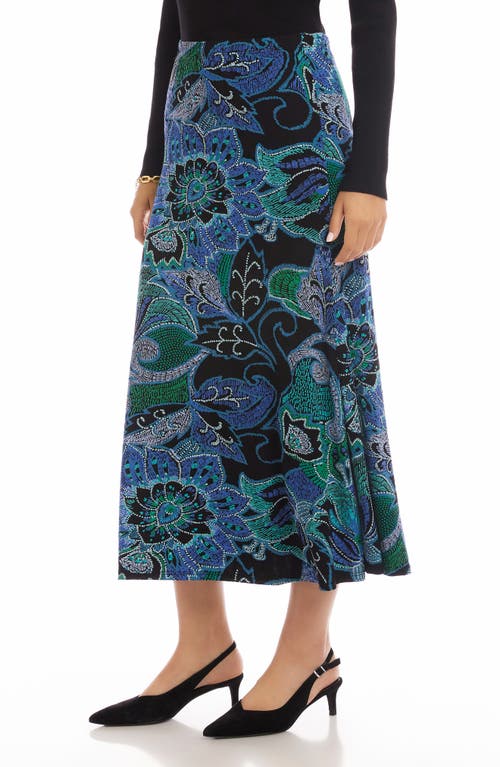 Karen Kane Floral Print Bias Cut Midi Skirt In Blue