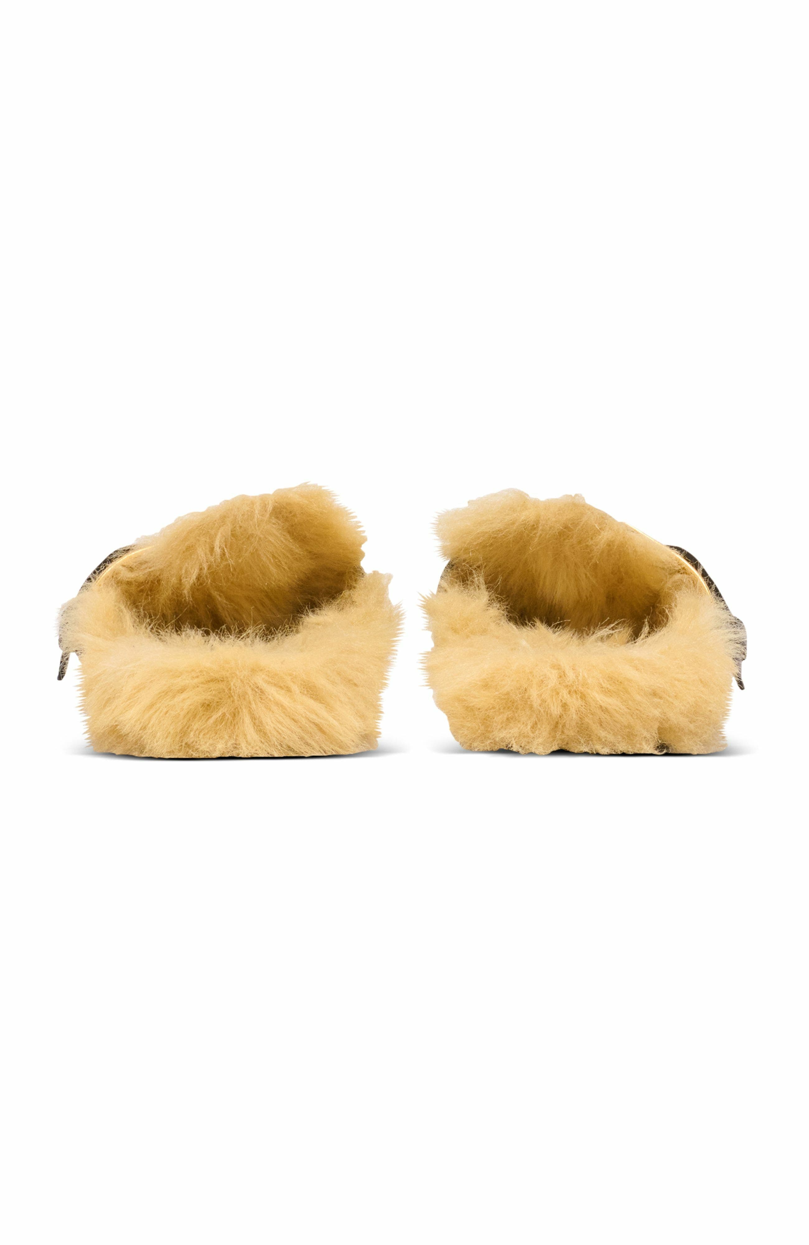 Balmain Faux Fur-Lined Mules, Alternate, color, Black