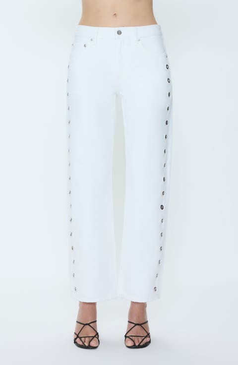 Lexi Mid Rise Bowed Straight Leg Jeans