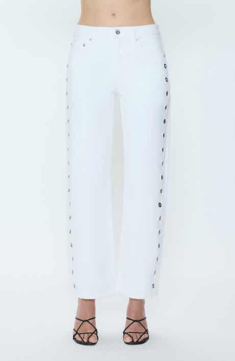 Lexi Mid Rise Bowed Straight Leg Jeans