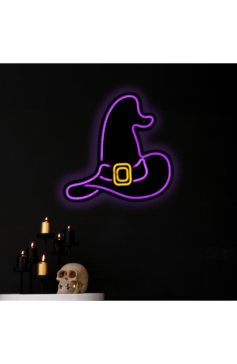 Northlight LED Witch Hat Neon Lighted Halloween Wall or Window Decoration - 15" - Purple, Alternate, color, 