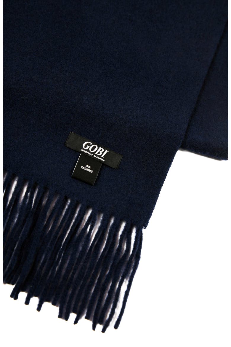 Cashmere Fringed Scarf, Alternate, color, navy