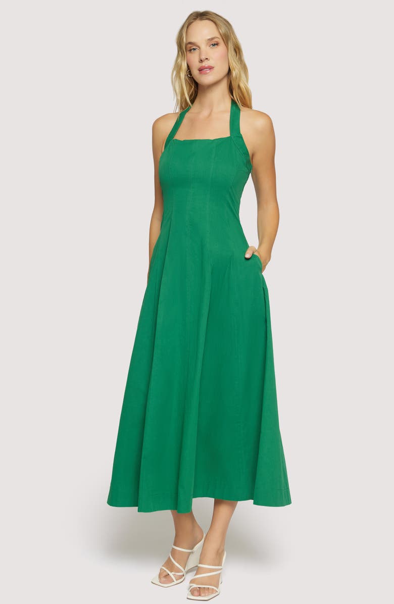 Lost + Wander Portofino Bliss Halter Midi Dress, Alternate, color, Forest Green
