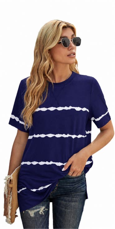 Tie-Dye Stripe Side-Slit Tunic Tee