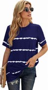 Zilpu Tie-Dye Stripe Side-Slit Tunic Tee