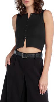 Favorite Daughter The Dalia Rib Button Front Crop Top