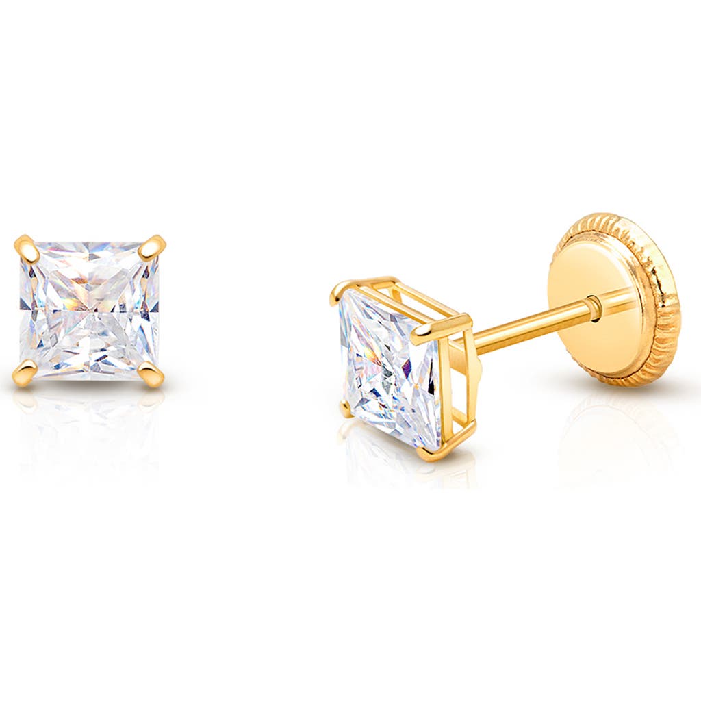Tiny Blessings 14k Gold 4mm Princess Cut Studs Screw Back Earrings In Gold