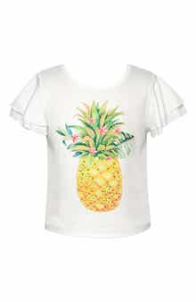 Truly Me Kids' Pineapple Embellished Flutter Sleeve T-Shirt