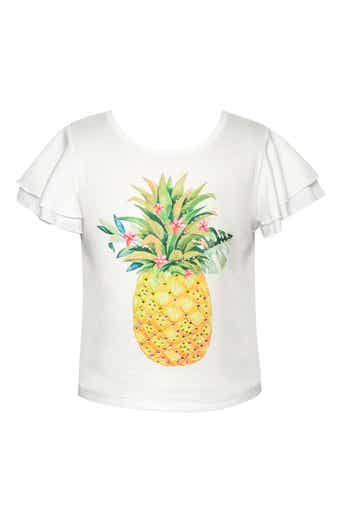Truly Me Kids' Pineapple Embellished Flutter Sleeve T-Shirt