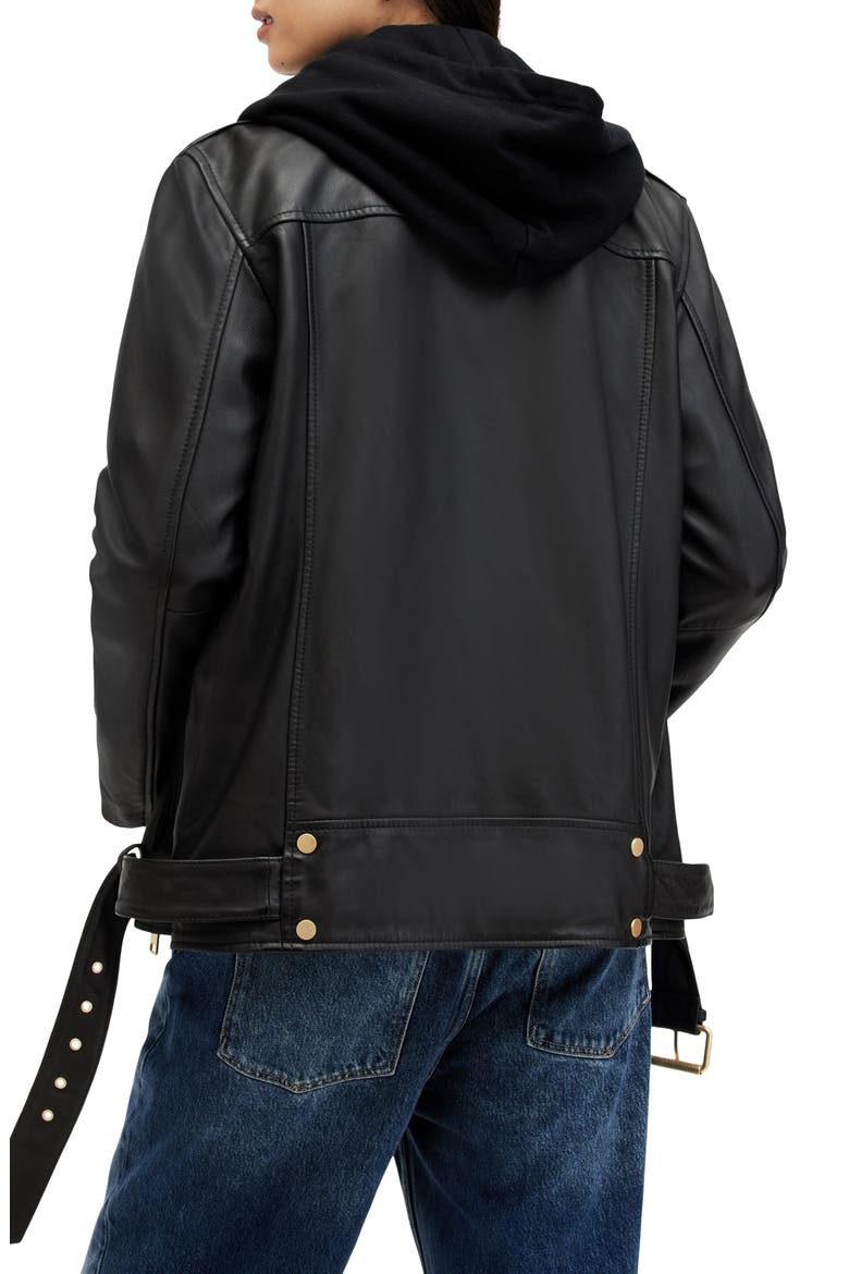 Billie Oversize Leather Biker Jacket, Alternate, color, BLACK/ GOLD