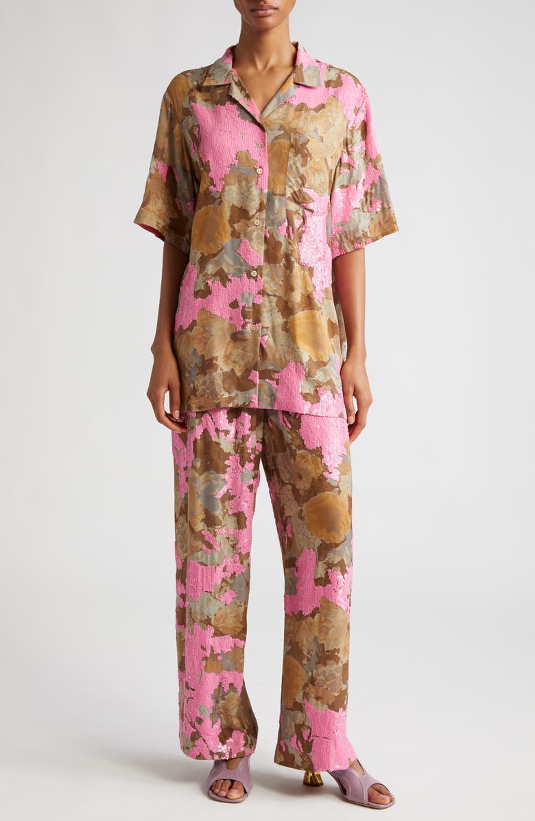 Dries Van Noten Puvis Floral Sequin Straight Leg Pants, Alternate, color, 