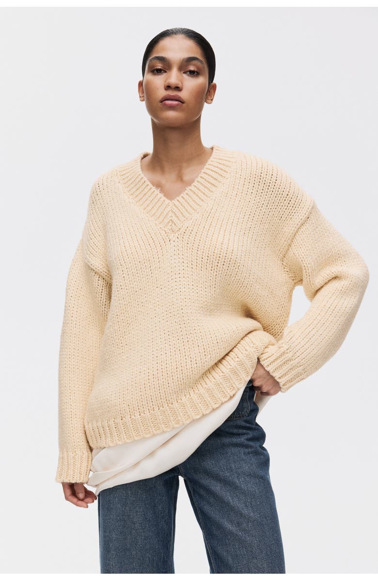H&M Knitted V-neck Jumper, Alternate, color, Butter Yellow