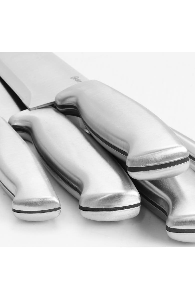 OSTER Baldwyn 22 Piece Stainless Steel Cutlery Set with Stainless Steel Handles and Wooden Block, Alternate, color, Silver