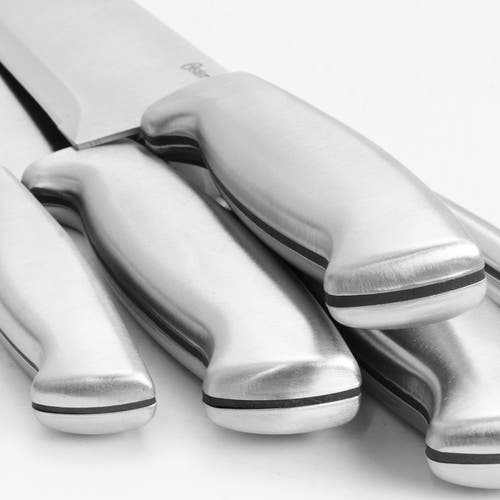 Oster Baldwyn 22 Piece Stainless Steel Cutlery Set With Stainless Steel Handles And Wooden Block In Silver