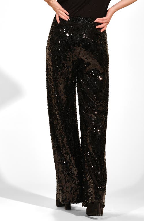 Isaac Mizrahi New York Sequin Wide Leg Pants In Black