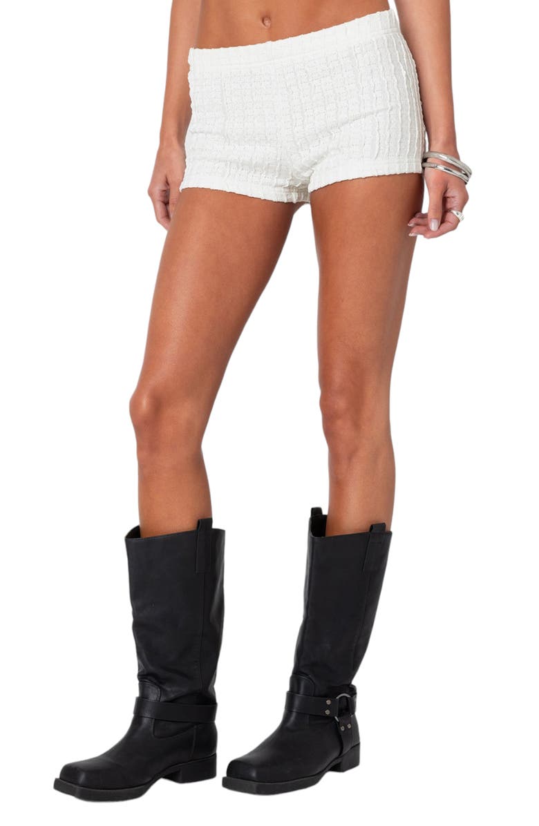 EDIKTED Phoebe Textured Knit Shorts, Alternate, color, White