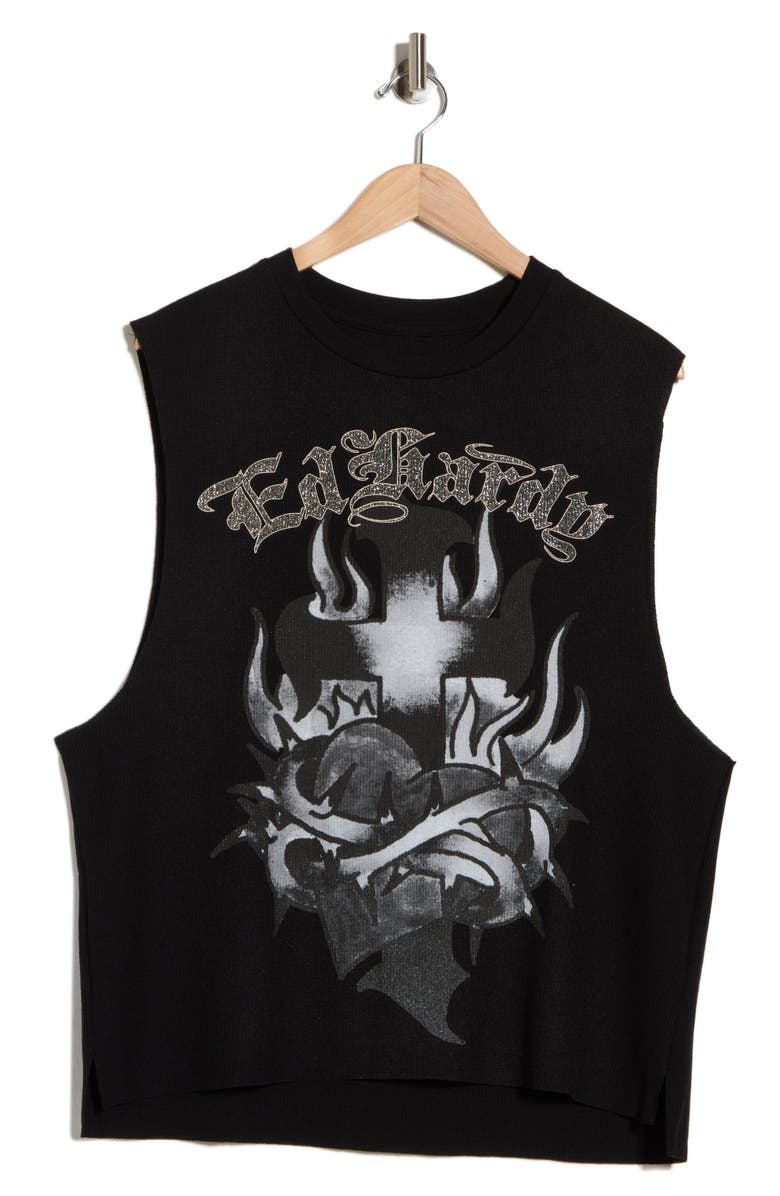 Ed Hardy Sacred Heart Graphic Tank, Alternate, color, Vintage Black