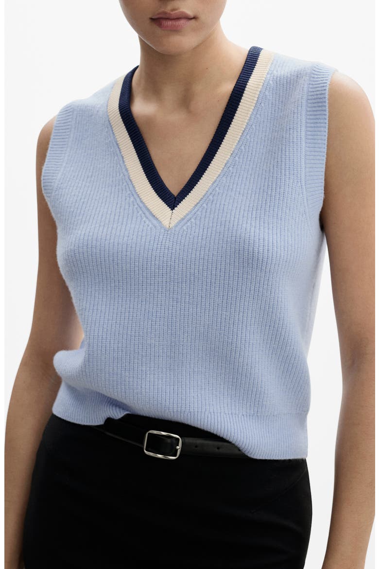 Contrast V-Neck Sweater Vest, Main, color, SKY BLUE