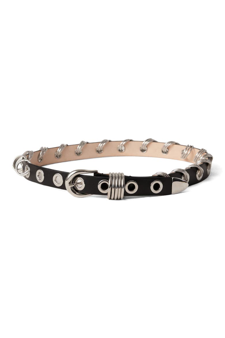 Revenge Leather Belt, Alternate, color, BLACK/SILVER