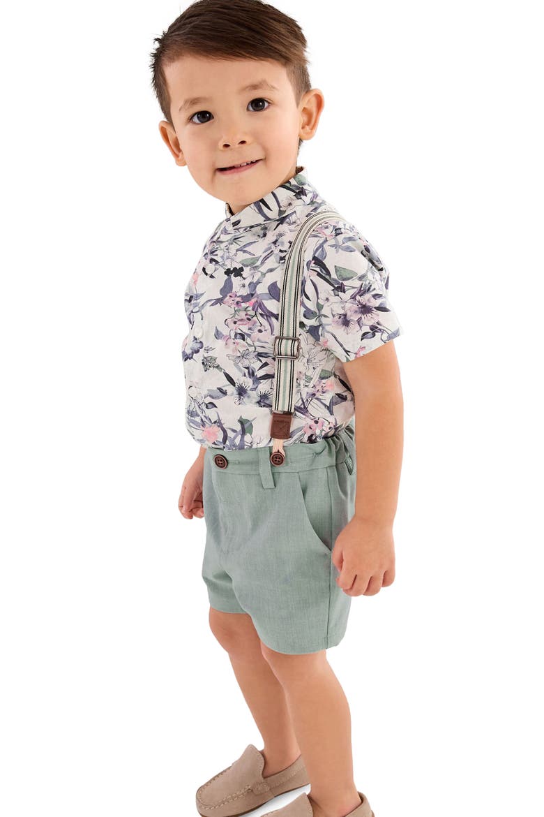 Kids' Floral Button-Up Shirt, Shorts & Suspenders Set, Alternate, color, BLUE