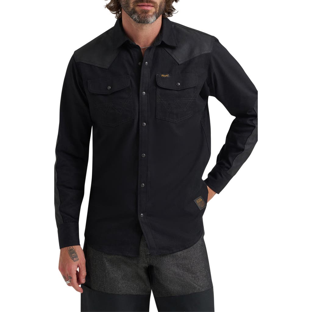Filson x Wrangler Two-Tone Denim Western Snap-Up Shirt in Black  product