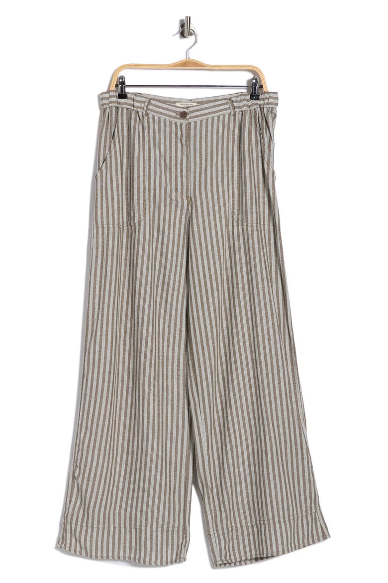 Stripe High Waist Wide Leg Linen Blend Pants, Alternate, color, OLIVE CARRIER STRIPE
