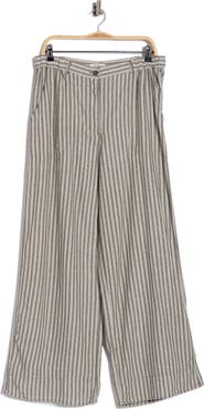 MAX STUDIO Stripe High Waist Wide Leg Linen Blend Pants