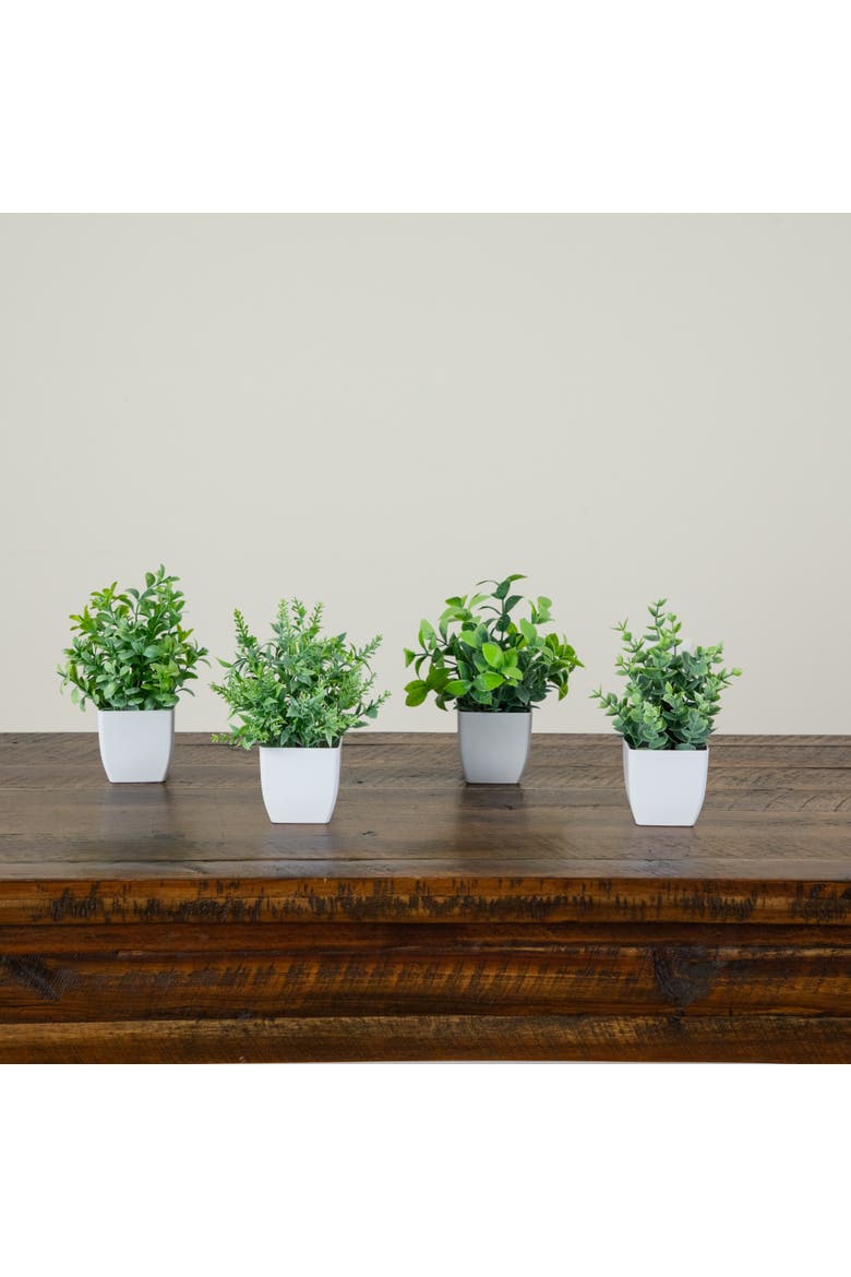 8-in Artificial Mini Potted Plants - Set of 4, Alternate, color, Green