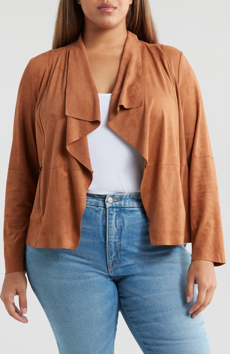 Bagatelle Drape Front Faux Suede Jacket, Main, color,
