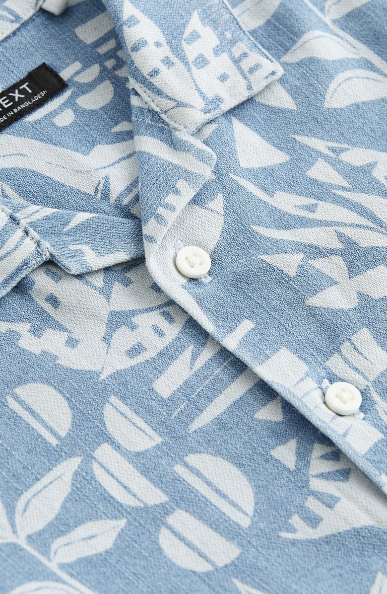 NEXT Kids' Dinosaur Print Short Sleeve Cotton Camp Shirt, Alternate, color,