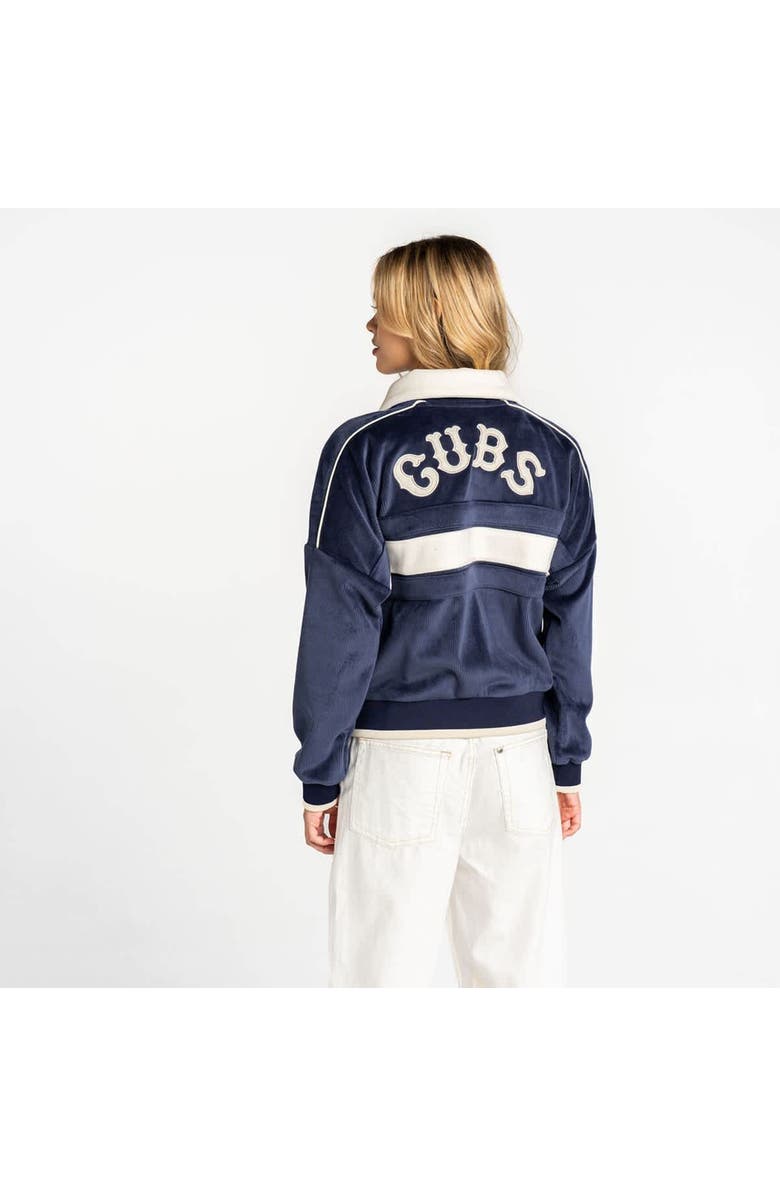 THE WILD COLLECTIVE Women's The Wild Collective Navy Chicago Cubs Velvet Corduroy Full-Zip Jacket, Alternate, color, Navy