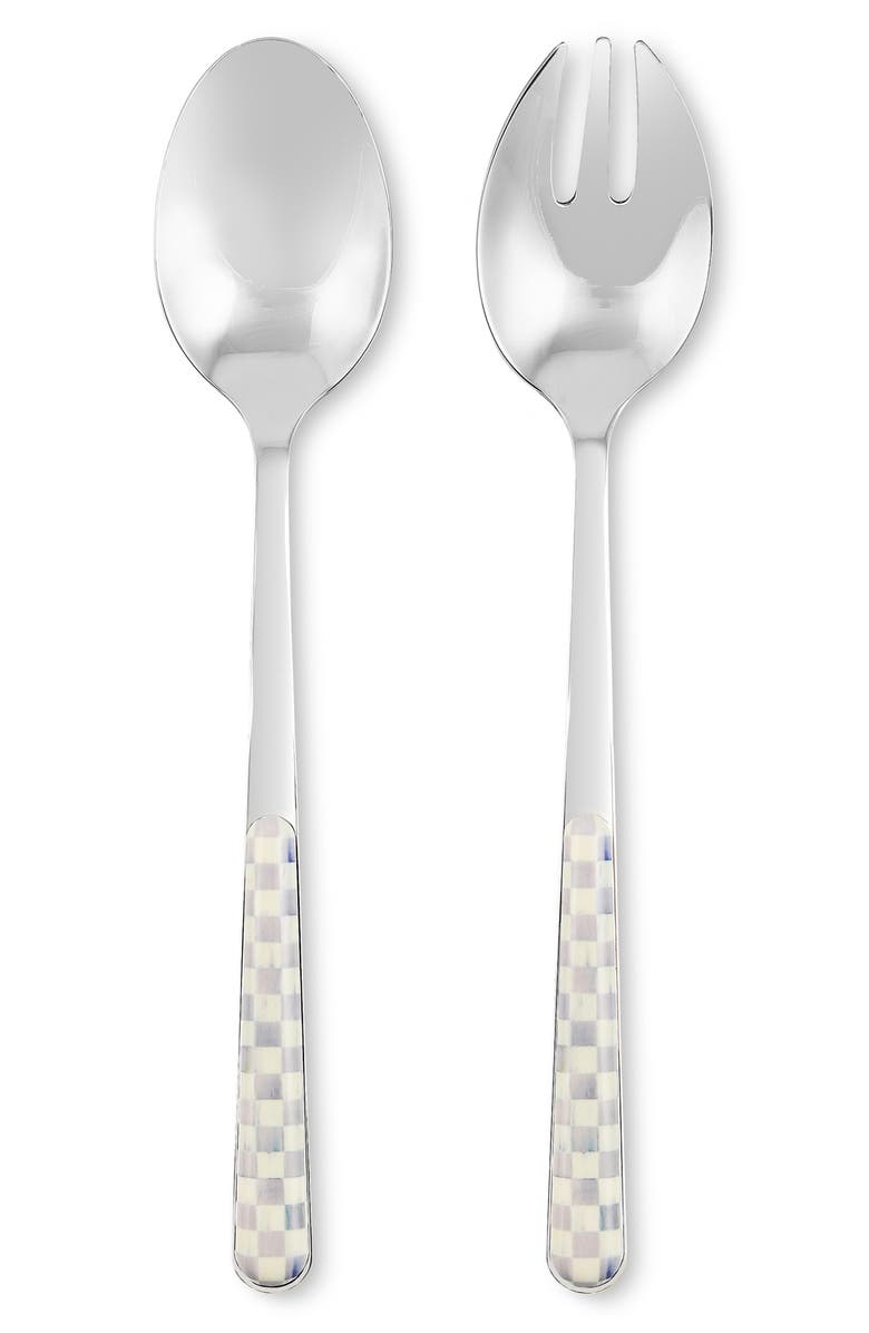 MACKENZIE CHILDS Sterling Check Bistro Salad Serving Set, Main, color, Sterling