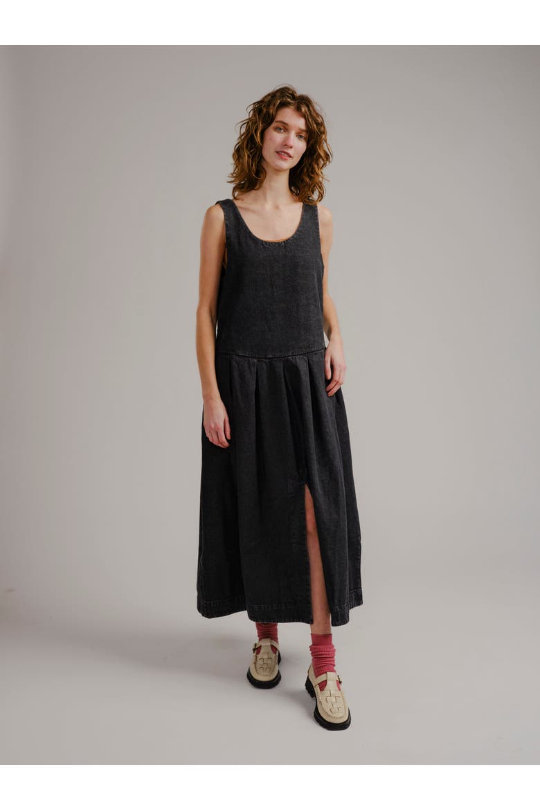 Edie Pleated Denim Maxi Dress, Main, color, Black Denim