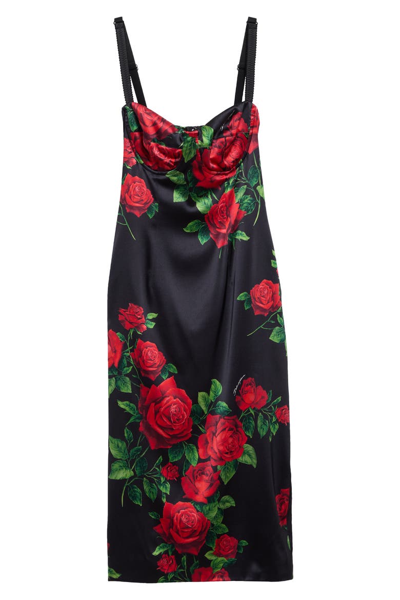 Floral Silk Satin Midi Dress, Alternate, color, ROSE ROSSE F.NERO