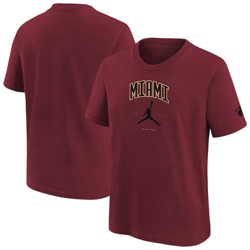 Jordan Brand Kids' Youth Red Miami Heat Essential Cities T-shirt In Burgundy