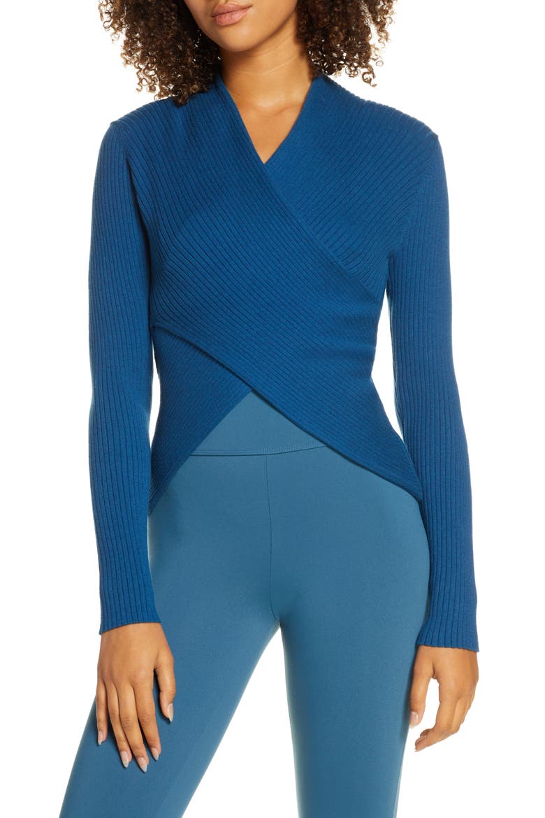 V-Wrap Knit Top, Main, color, AEGEAN Q26