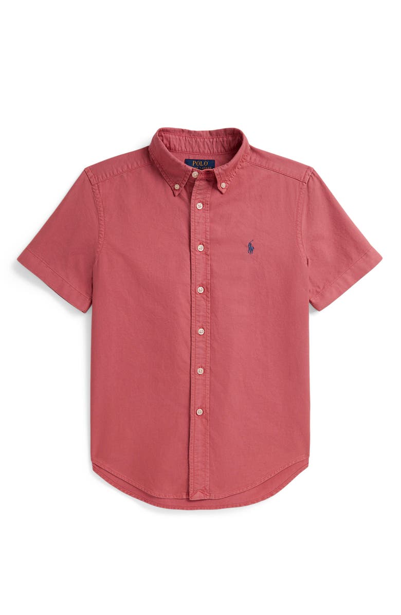 Polo Ralph Lauren Kids' Short Sleeve Cotton Oxford Button-Down Shirt, Main, color, Adirondack Berry